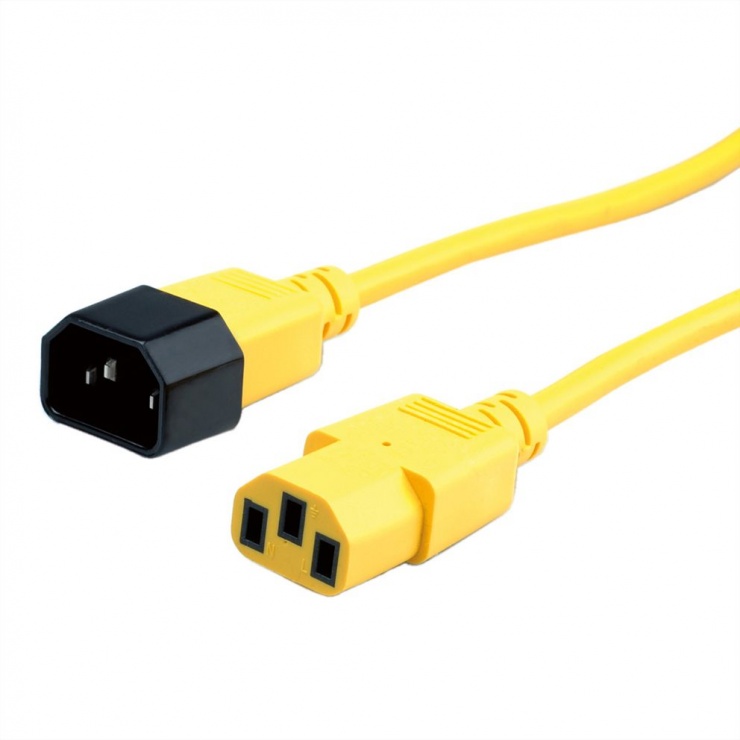 Cablu prelungitor alimentare IEC 320 C14 – C13 Galben 0.8m, Roline 19.08.1526 conectica.ro